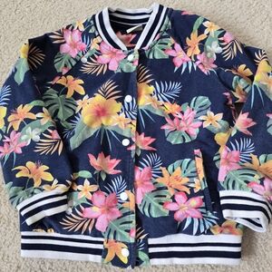 Zara Cotton Kids Tropical Floral Jacket - Navy and Multicolor